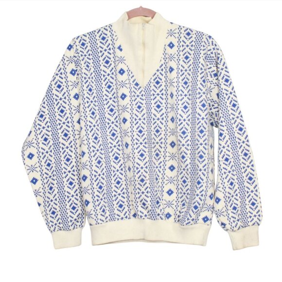 L.L. Bean Sweaters - Vintage LL Bean Blue White Nordic Snowflake Quarter Zip Sweater Large